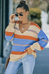 V-Neck Knitted Lantern Sleeve Pullover Sweater